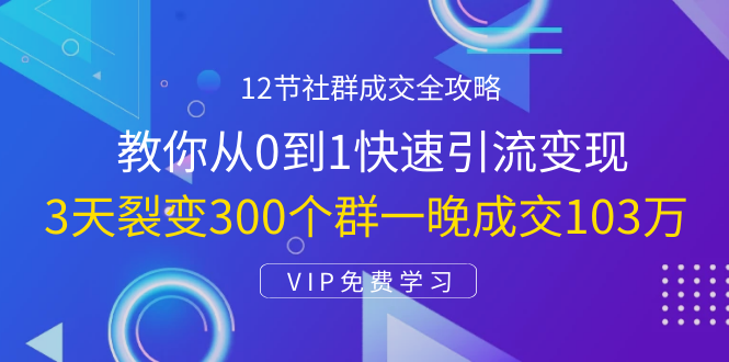 12节社群成交全攻略：从0到1快速引流变现，3天裂变300个群一晚成交103万-福喜网创