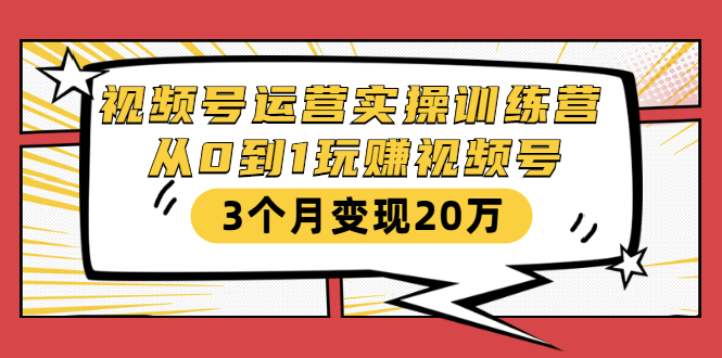 视频号运营实操训练营：从0到1玩赚视频号，3个月变现20万-福喜网创