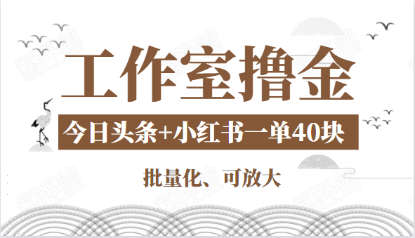 工作室撸金二件套：撸今日头条原创收益+小红书一单利润40块项目-福喜网创