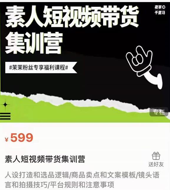 夜草与千里马素人短视频带货集训营，薛辉团队价值599-福喜网创