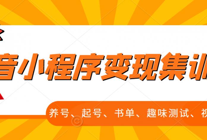 抖音小程序变现集训课，养号、起号、书单、趣味测试、视频剪辑，全套流程-福喜网创