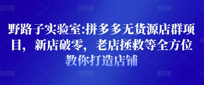 野路子实验室:拼多多无货源店群项目，新店破零，老店拯救等全方位教你打造店铺-福喜网创