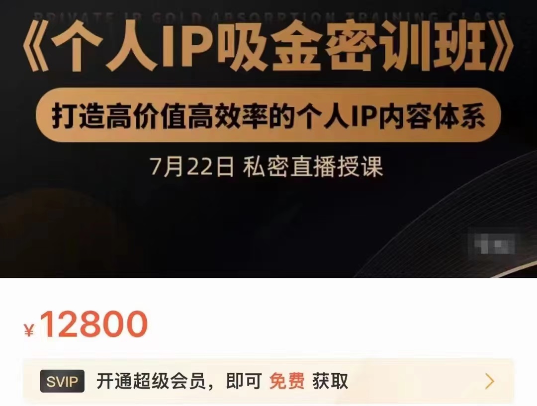 个人IP吸金密训班，打造高价值高效率的个人IP内容体系（价值12800元）-福喜网创