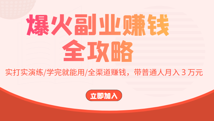 爆火副业赚钱全攻略：实打实演练/学完就能用/全渠道赚钱，带普通人月入３万元-福喜网创