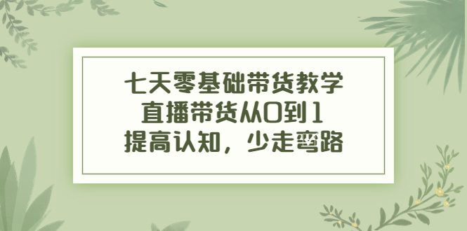 七天零基础带货教学，直播带货从0到1，提高认知，少走弯路-福喜网创