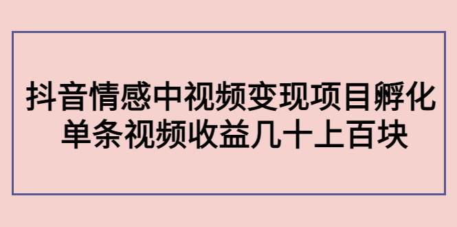 副业孵化营第5期：抖音情感中视频变现项目孵化 单条视频收益几十上百-福喜网创