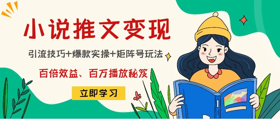 小说推文训练营：引流技巧+爆款实操+矩阵号玩法，百倍效益、百万播放秘笈-福喜网创