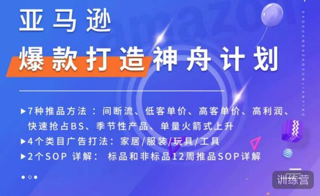 亚马逊爆款打造神舟计划，​7种推品方法，4个类目广告打法，2个SOP详解-福喜网创