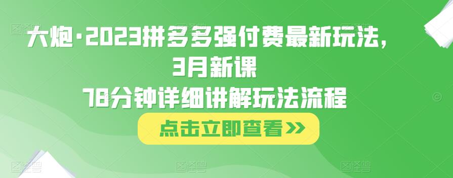 大炮·2023拼多多强付费最新玩法，3月新课​78分钟详细讲解玩法流程-福喜网创