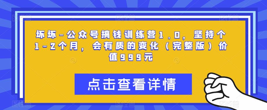 坏坏-公众号搞钱训练营1.0，坚持个1-2个月，会有质的变化（完整版）价值999元-福喜网创