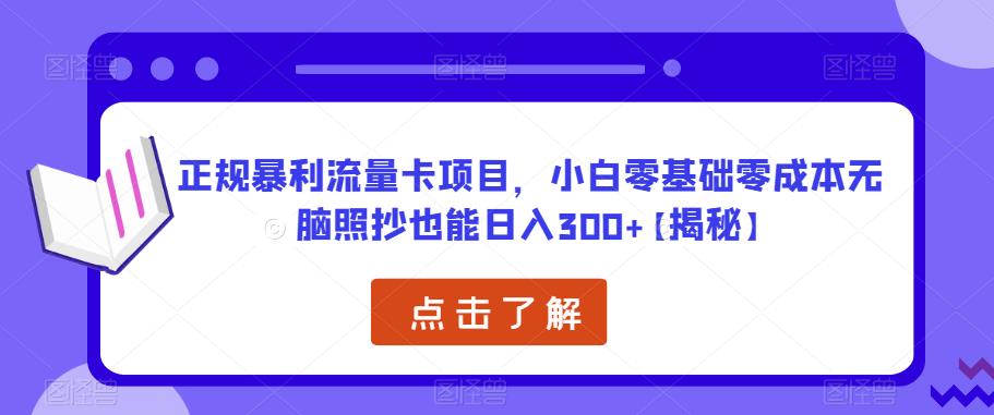 正规暴利流量卡项目，小白零基础零成本无脑照抄也能日入300+【揭秘】-福喜网创