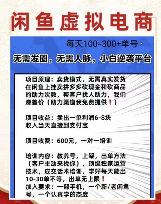 外边收费600多的闲鱼新玩法虚似电商之拼多多助力项目，单号100-300元-福喜网创