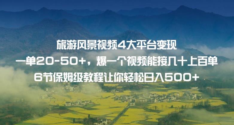 旅游风景视频4大平台变现单20-50+，爆一个视频能接几十上百单6节保姆级教程让你轻松日入500+-福喜网创