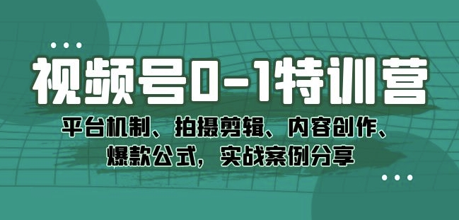 视频号0-1特训营：平台机制、拍摄剪辑、内容创作、爆款公式，实战案例分享-福喜网创