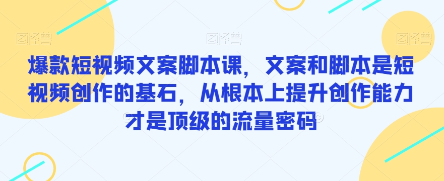 爆款短视频文案脚本课，文案和脚本是短视频创作的基石，从根本上提升创作能力才是顶级的流量密码-福喜网创