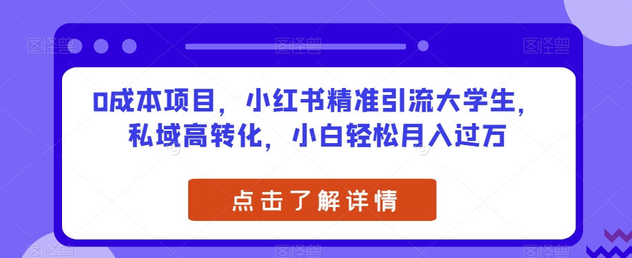 0成本项目，小红书精准引流大学生，私域高转化，小白轻松月入过万【揭秘】-福喜网创