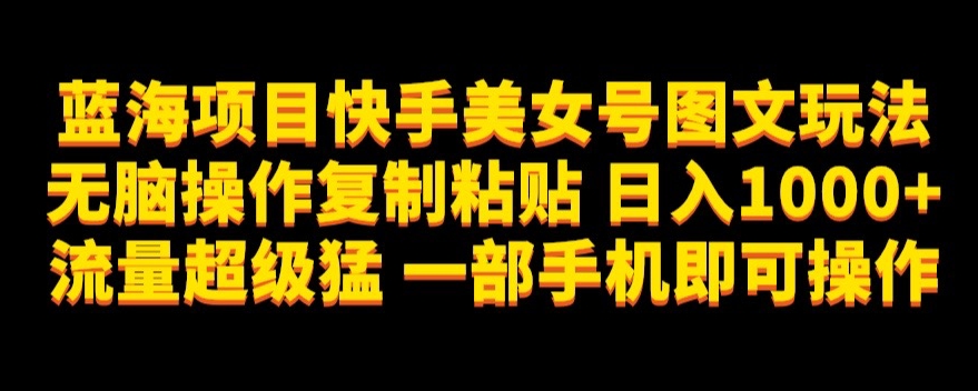 蓝海项目快手美女号图文玩法，无脑操作复制粘贴，日入1000+流量超级猛一部手机即可操作【揭秘】-福喜网创