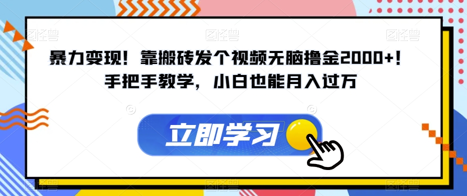 暴力变现！靠搬砖发个视频无脑撸金2000+！手把手教学，小白也能月入过万【揭秘】-福喜网创