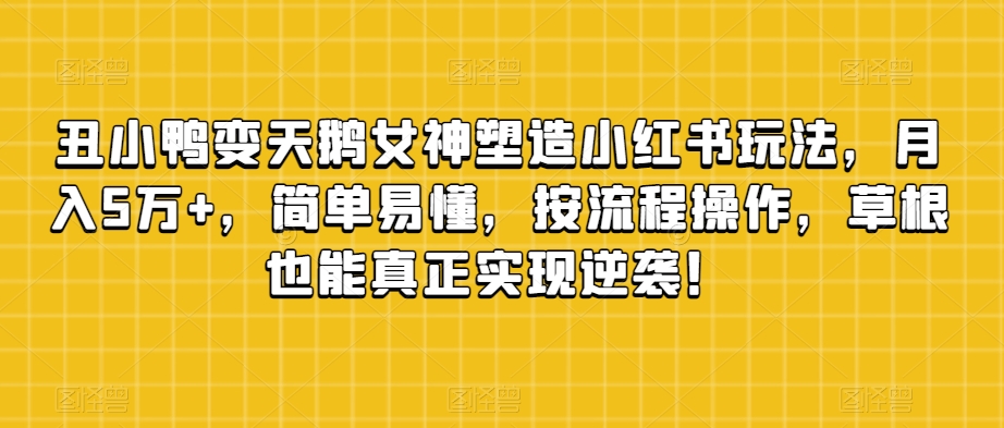 丑小鸭变天鹅女神塑造小红书玩法，月入5万+，简单易懂，按流程操作，草根也能真正实现逆袭！-福喜网创