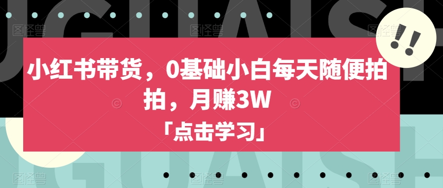 小红书带货，0基础小白每天随便拍拍，月赚3W【揭秘】-福喜网创