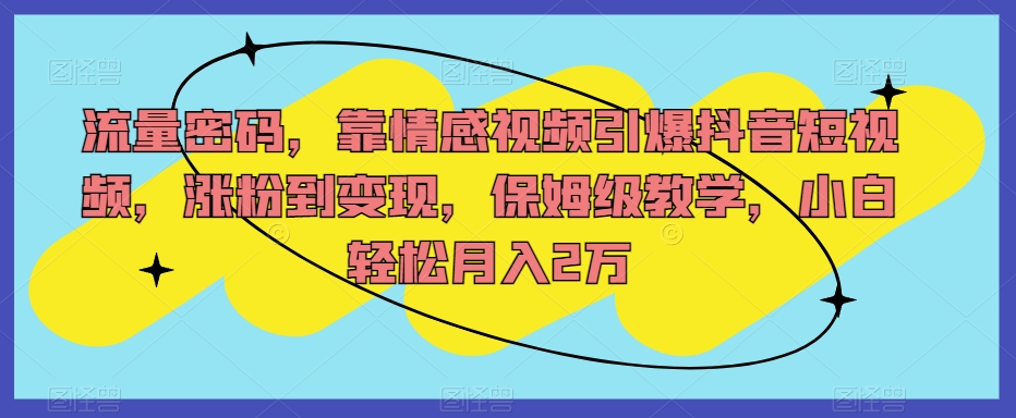 流量密码，靠情感视频引爆抖音短视频，涨粉到变现，保姆级教学，小白轻松月入2万【揭秘】-福喜网创