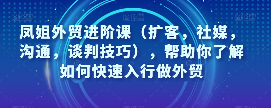 凤姐外贸进阶课（扩客，社媒，沟通，谈判技巧），帮助你了解如何快速入行做外贸-福喜网创