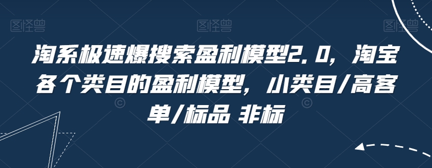 淘系极速爆搜索盈利模型2.0，淘宝各个类目的盈利模型，小类目/高客单/标品 非标-福喜网创