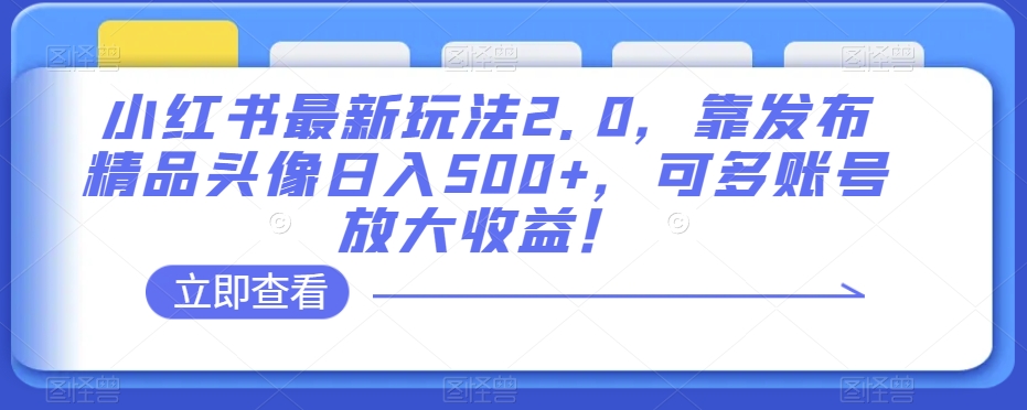 小红书最新玩法2.0，靠发布精品头像日入500+，可多账号放大收益！【揭秘】-福喜网创