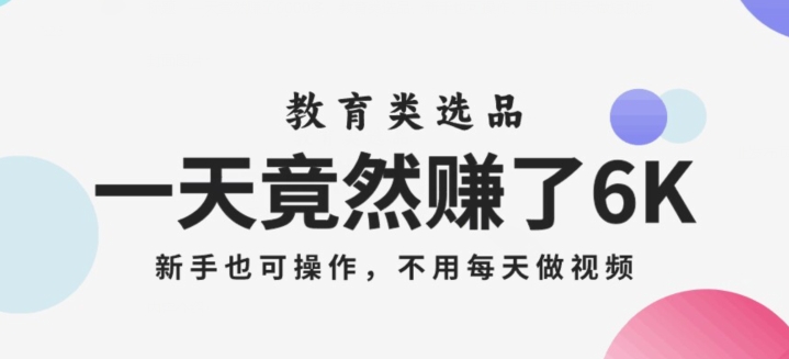 一天竟然赚了6000多，教育类选品，新手也可操作，更不用每天做短视频【揭秘】-福喜网创