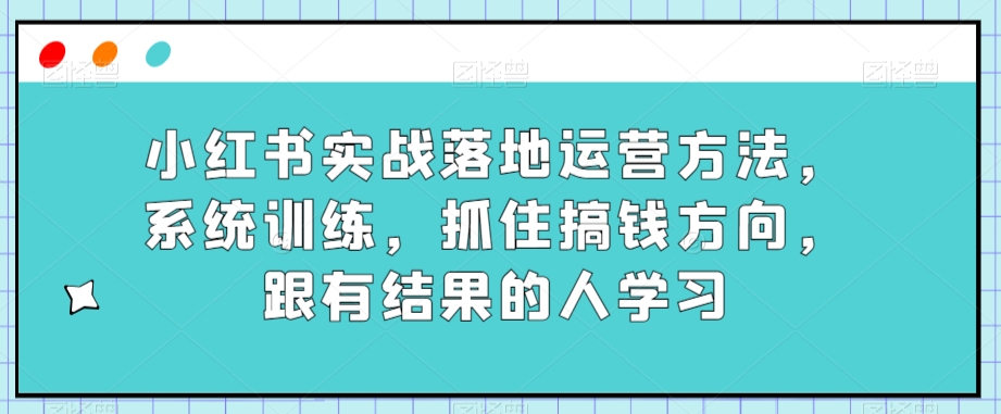 小红书实战落地运营方法，系统训练，抓住搞钱方向，跟有结果的人学习-福喜网创