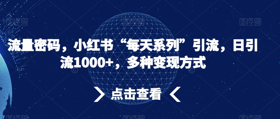 流量密码，小红书“每天系列”引流，日引流1000+，多种变现方式【揭秘】-福喜网创