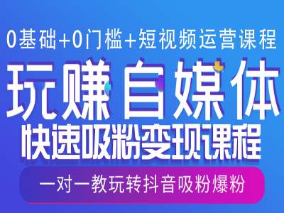 0基础+0门槛+短视频运营课程，玩赚自媒体快速吸粉变现课程，一对一教玩转抖音吸粉爆粉-福喜网创