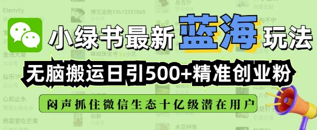 小绿书无脑搬运引流，全自动日引500精准创业粉，微信生态内又一个闷声发财的机会-福喜网创