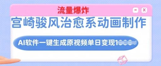 宫崎骏风治愈系动画制作，AI软件一键生成原创视频流量爆炸，单日变现多张，详细实操流程-福喜网创