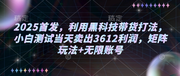 2025首发，利用黑科技带货打法，小白测试当天卖出3612利润，矩阵玩法+无限账号【揭秘】-福喜网创