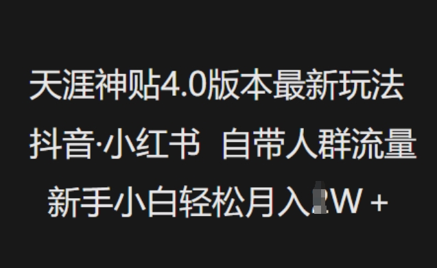 天涯神贴4.0版本最新玩法，抖音·小红书自带人群流量，新手小白轻松月入过W-福喜网创