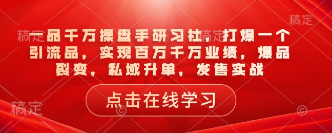 一品千万操盘手研习社，打爆一个引流品，实现百万千万业绩，爆品裂变，私域升单，发售实战-福喜网创