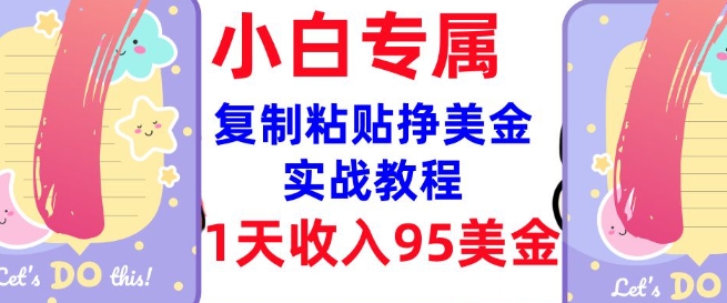 复制粘贴挣美金，0门槛，1天收入95美刀，3分钟学会，内部教程(首次公开)-福喜网创