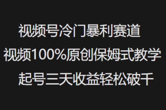 视频号冷门暴利赛道视频100%原创保姆式教学起号三天收益轻松破千-福喜网创