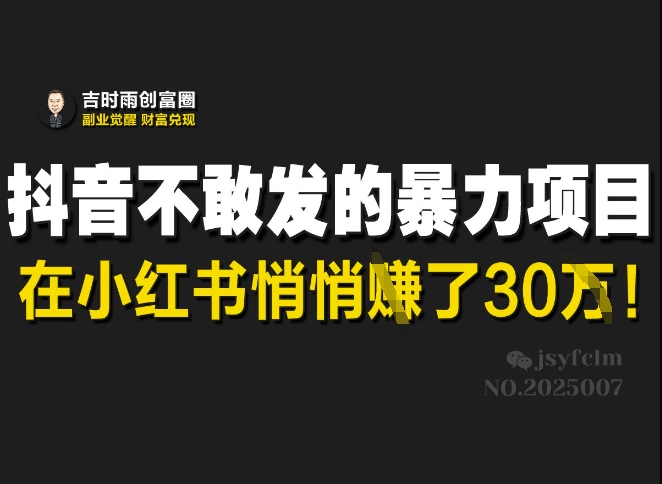 抖音不敢发的暴利项目，在小红书悄悄挣了30W-福喜网创