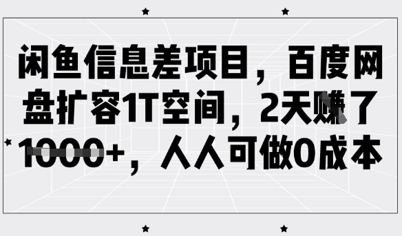 闲鱼信息差项目，百度网盘扩容1T空间，2天收益1k+，人人可做0成本-福喜网创